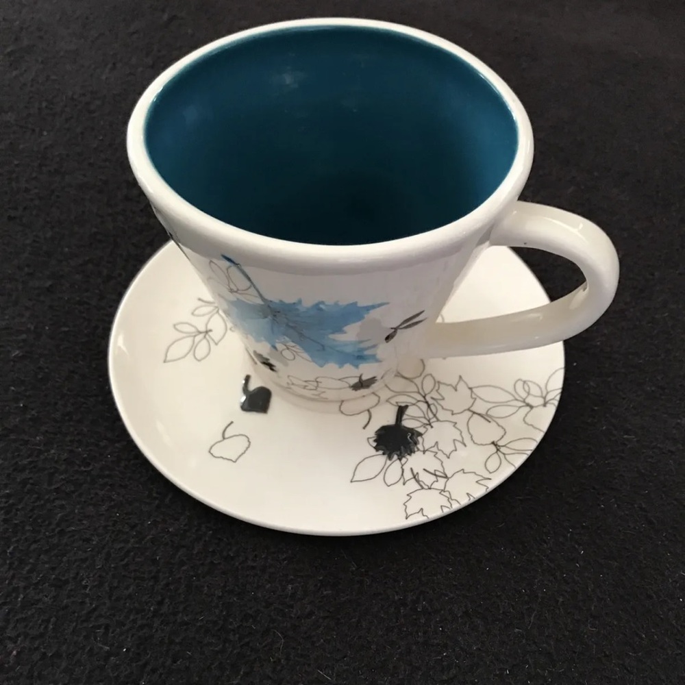 Starbucks Coffee 2007 Fall Leaf Cup & Saucer Set NWT Brand New Blue Color